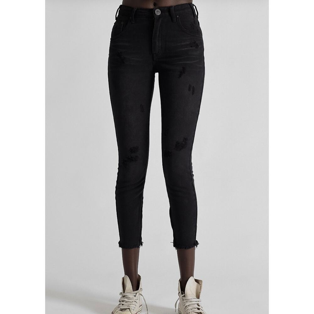 One X One Teaspoon Womens Black Oak High Waist Freebird Zip Ankle Jean 25 NWT